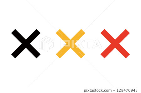 Set of 3 black, yellow and red cross marks 128470945