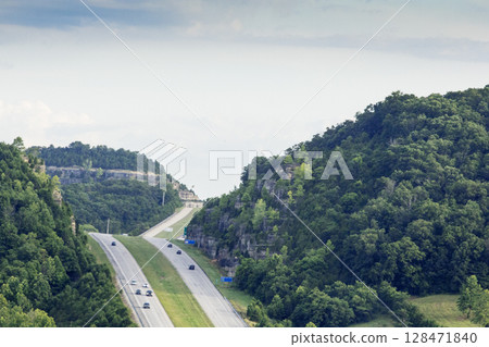 U.S. Highway 65 Climbing a Mountain near Branson, Missouri 128471840