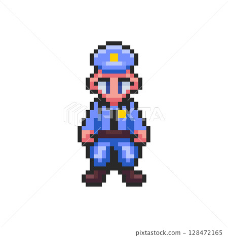 Pixel art Police Character game asset design 128472165