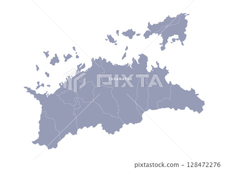 Gray map of Kagawa prefecture with administrative divisions 128472276