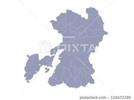 熊本縣地圖,行政區劃以灰色顯示 熊本縣地圖,行政區劃以灰色顯示 128472280