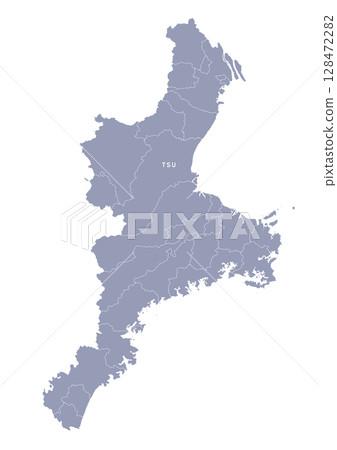 三重縣地圖，行政區劃以灰色顯示 128472282