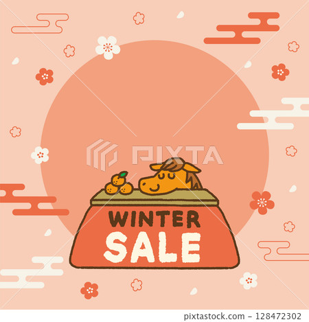 2026年馬年末年初促銷橫幅馬角色和日式背景（方形，有空白） 128472302