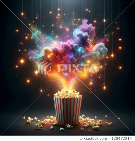 Gourmet Popcorn Art with Dynamic Smoke Effect 128472814