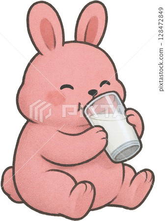 Cute pink rabbit character illustration 128472849