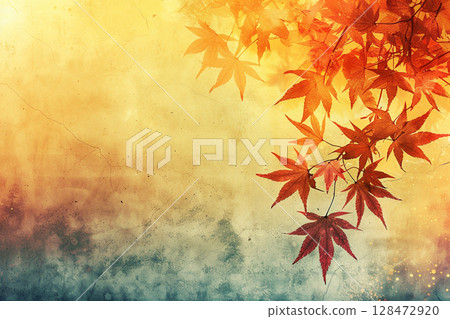 Beautiful autumn Japanese-style background with silhouettes of autumn leaves 128472920