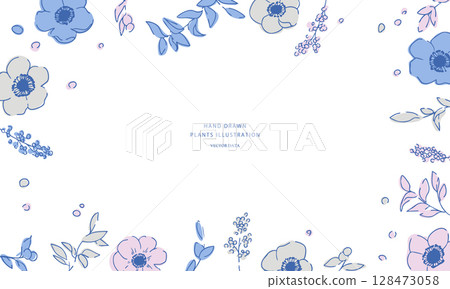 非洲菊的線條畫。花卉和植物的向量插圖。夏季彩色植物花卉插圖框架。 128473058