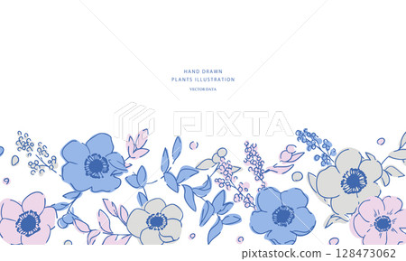 非洲菊的線條畫。花卉和植物的向量插圖。夏季彩色植物花卉插圖框架。 128473062