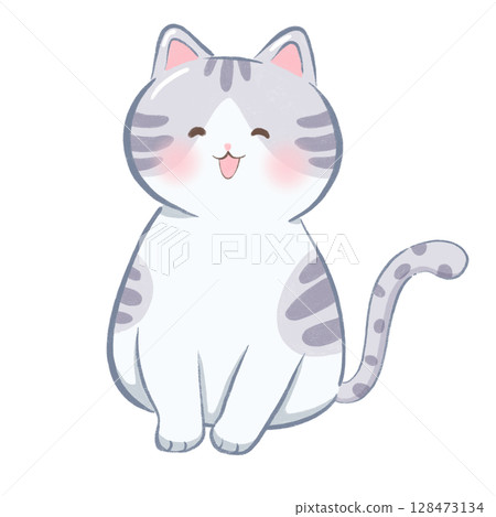 cat is sitting, kawaii cat, cartoon cat illustration, flat decorative cat drawing clipart 128473134