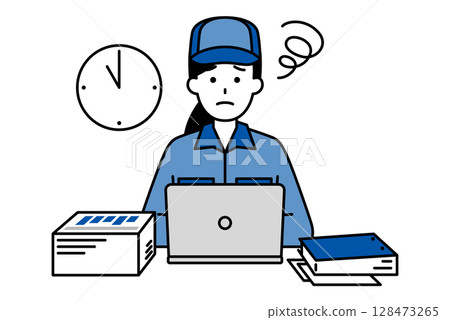 一位身穿工作服的女士正在努力加班案頭工作 128473265