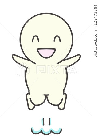 跳躍，微笑，快樂，簡單，人，圓臉，人物 128473384