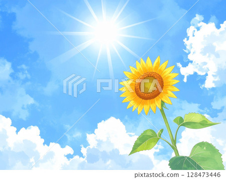 A single sunflower and blue sky A single sunflower and blue sky 128473446