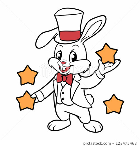 Cartoon Magician Rabbit Juggling Stars Cartoon Magician Rabbit Juggling Stars 128473468