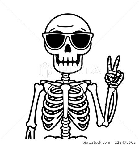 Cartoon Skeleton Wearing Sunglasses Making Peace Sign Cartoon Skeleton Wearing Sunglasses Making Peace Sign 128473502