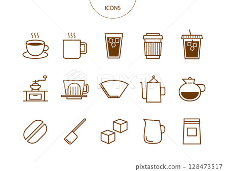 咖啡廳咖啡圖示象形文字向量插圖集 咖啡廳咖啡圖示象形文字向量插圖集 128473517