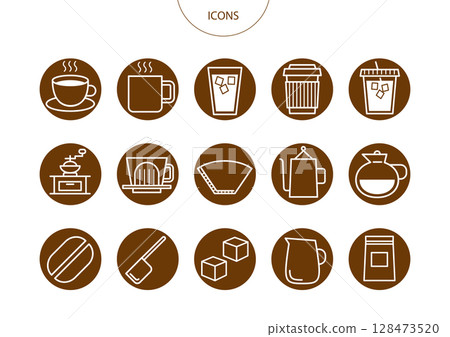 咖啡廳咖啡圖示象形文字向量插圖集 咖啡廳咖啡圖示象形文字向量插圖集 128473520