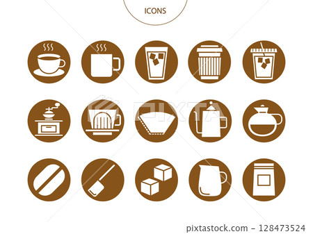 咖啡廳咖啡圖示象形文字向量插圖集 128473524