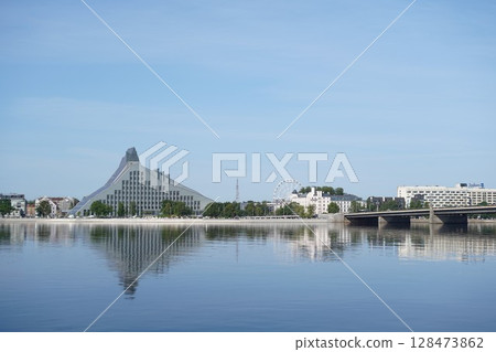 Daugava River and the National Library of Latvia 128473862
