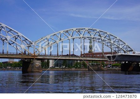 Railway bridge over the Daugava River 128473870