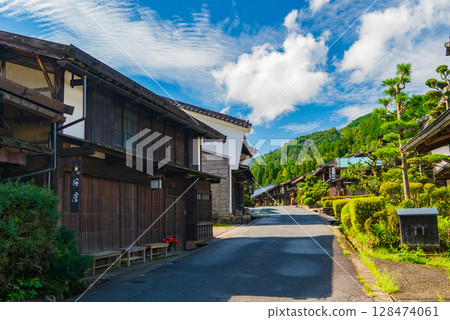 Old Nakasendo road with blue skies 128474061