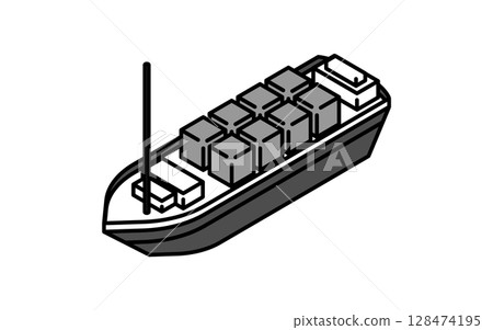 Vehicle icon, simple and cute isometric line icon of cargo ship 128474195