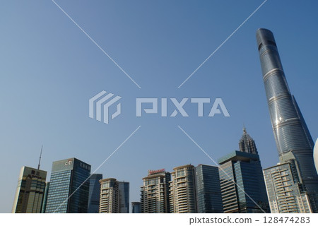 View of Shanghai cityscape from a boat View of Shanghai cityscape from a boat 128474283