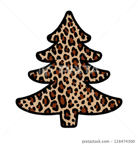 Leopard Print Christmas Tree with Stylized Branches Leopard Print Christmas Tree with Stylized Branches 128474300
