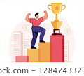 一名男子手持獎盃的插畫素材 128474332