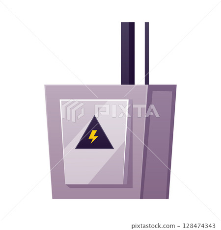 Electrical power switch, control panel box, wires are connected to voltage monitoring relay vector flat illustration 128474343