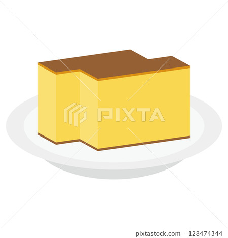 Illustration of castella cake on a plate 128474344