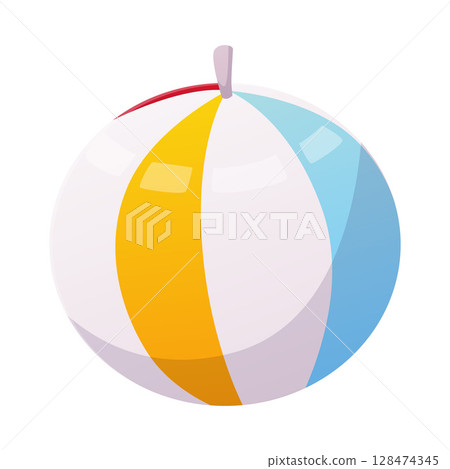 Inflatable beach ball, striped air balloon for play in water, ball baby toy vector flat icon, bright rubber beachball 128474345