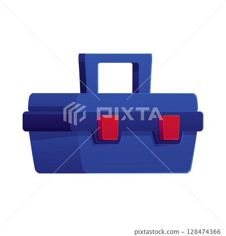 Plastic box with latch and handle vector flat icon, blue container for repair equipment carpenter and plumber instrument 128474366
