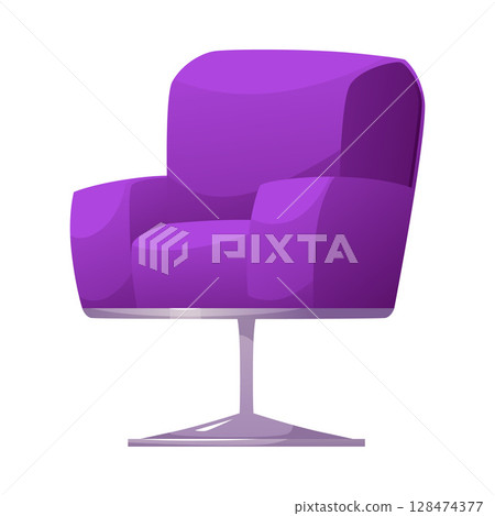 Barber chair icon, purple color on iron leg. Beauty salon equipment. Barber chair icon, purple color on iron leg. Beauty salon equipment. 128474377