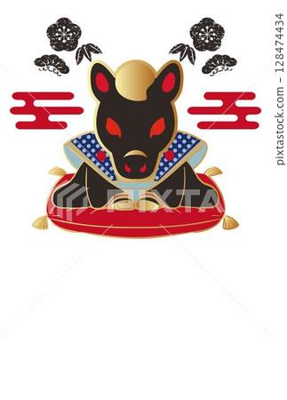 2026年新年賀卡材料福助福助娃娃馬年馬日式明信片模板插圖 128474434