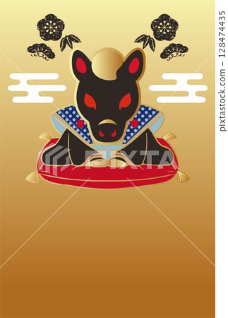 2026年新年賀卡材料福助福助娃娃馬年馬日式明信片模板插圖 128474435