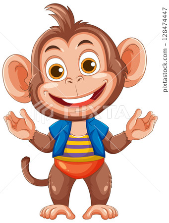 Cheerful Cartoon Monkey in Colorful Outfit 128474447