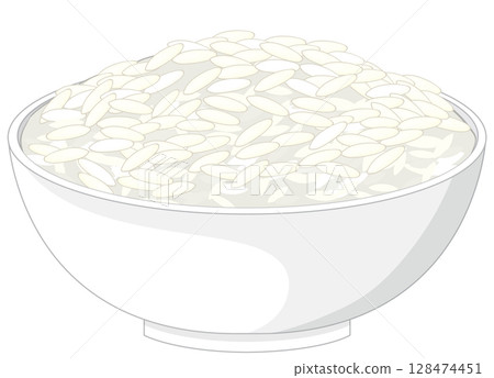 White Rice in Ceramic Bowl Vector Illustration 128474451