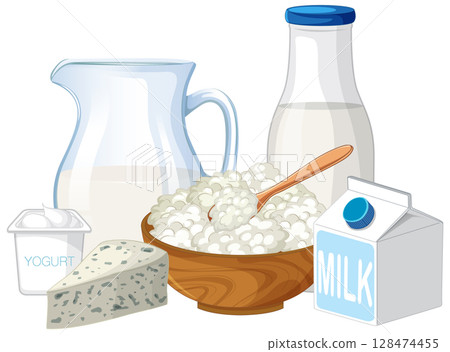 Assorted Dairy Products in Flat Vector Illustration Assorted Dairy Products in Flat Vector Illustration 128474455