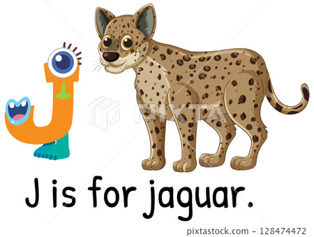 Playful Jaguar Alphabet Illustration for Kids 128474472