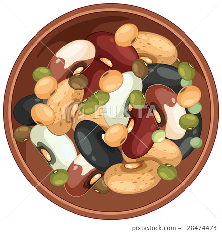 Assorted Beans in Wooden Bowl Vector Illustration 128474473