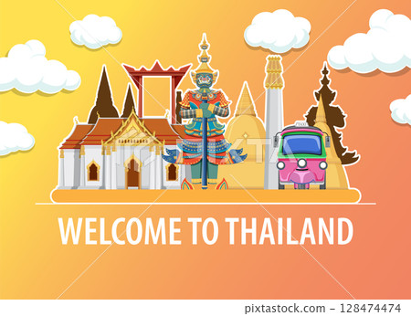 Colorful Thai Landmarks Vector Illustration 128474474