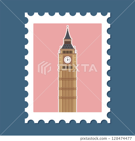 Iconic Clock Tower Stamp Illustration 128474477