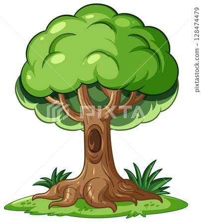 Green Cartoon Tree with Thick Foliage 128474479