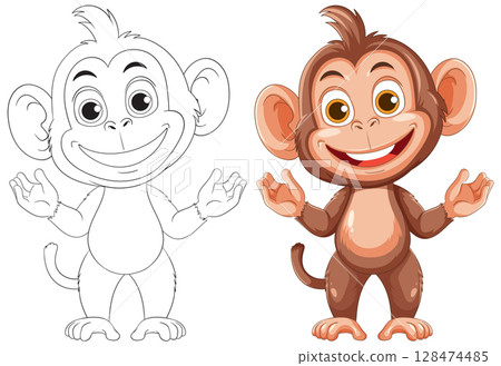 Cheerful Cartoon Monkey Vector Illustration 128474485