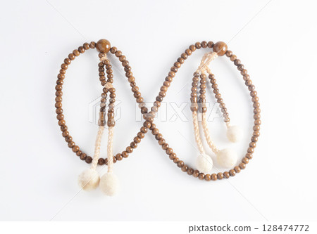 A wooden Juzu, a Japanese prayer beads, is a form of beadwork used to count the repetition of prayers, chants or mantras by members of various religions such as Buddhism and Shinto. A wooden Juzu, a Japanese prayer beads, is a form of beadwork used to count the repetition of prayers, chants or mantras by members of various religions such as Buddhism and Shinto. 128474772