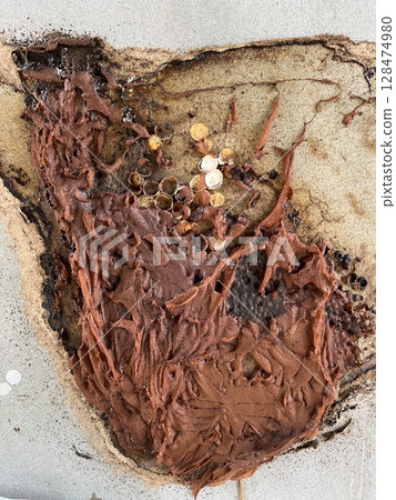 Honeycomb of Stingless bee on the wall Honeycomb of Stingless bee on the wall 128474980