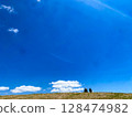 Man and woman standing shoulder to shoulder on a hill 128474982