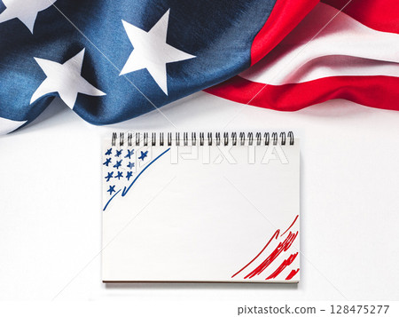 American Flag on white background. Greeting card 128475277