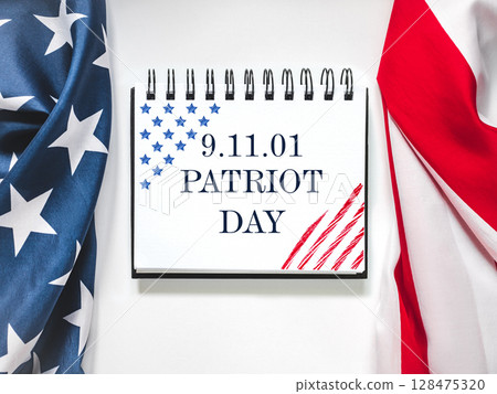 Patriot Day. American flag and lettering Patriot Day. American flag and lettering 128475320