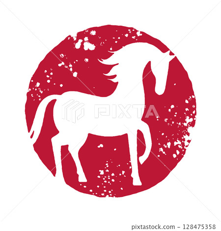 Horse stamp-style illustration | Recommended for New Year's card design materials 128475358